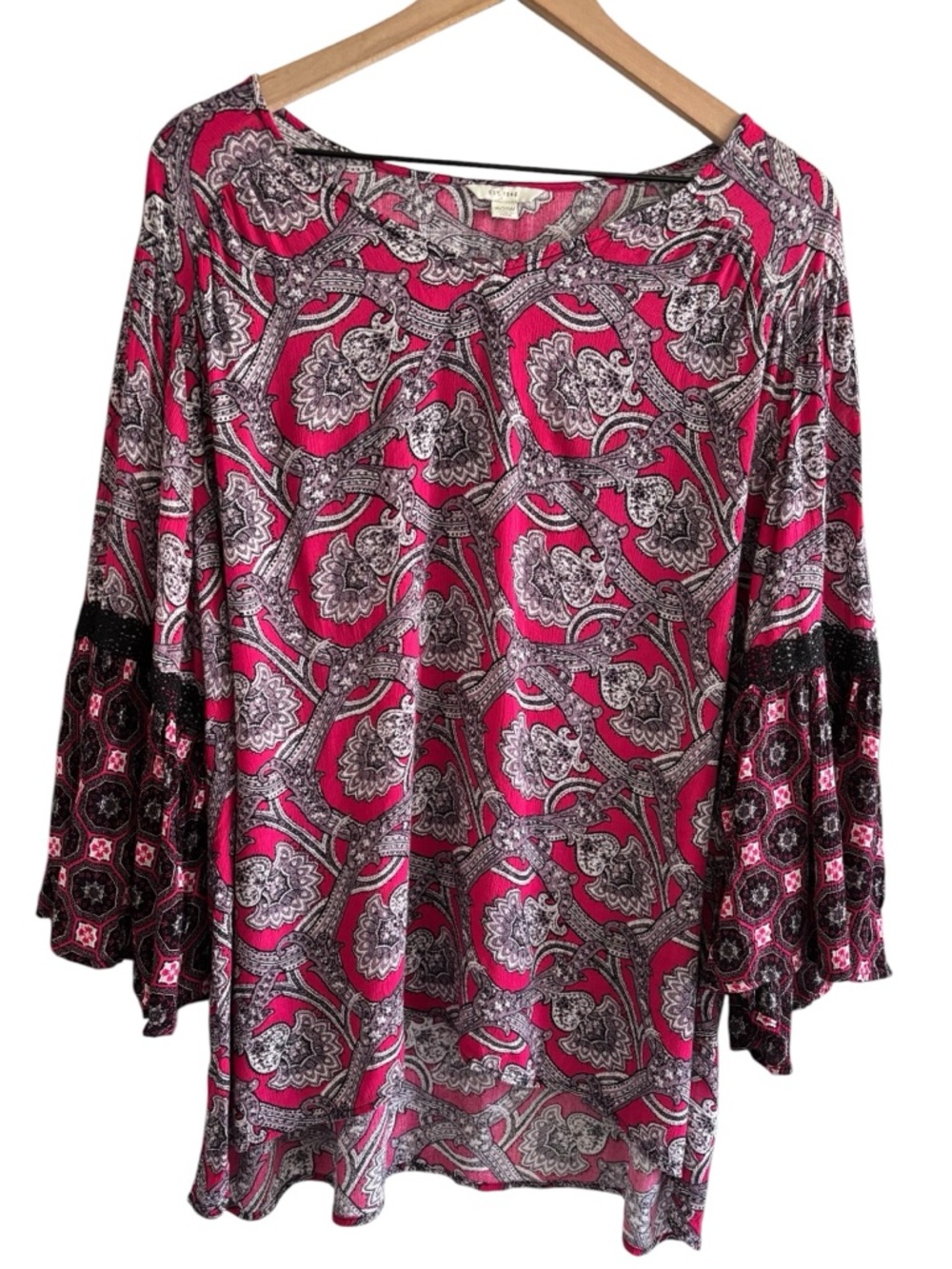 Boho Paisley Print Top Bell Sleeve Flowy Peasant Festival 18/20W